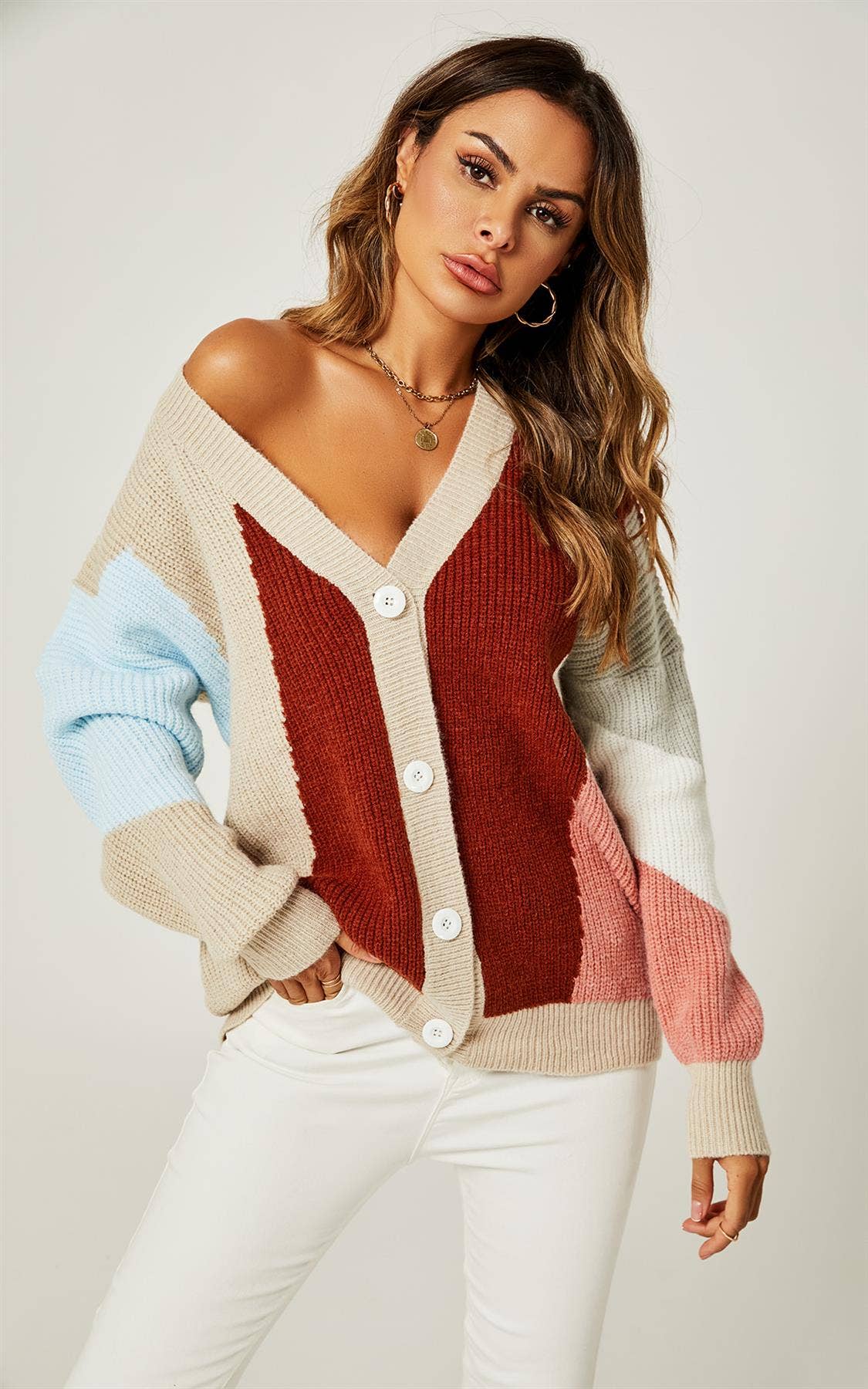 Cardigan en maille de couleur unie