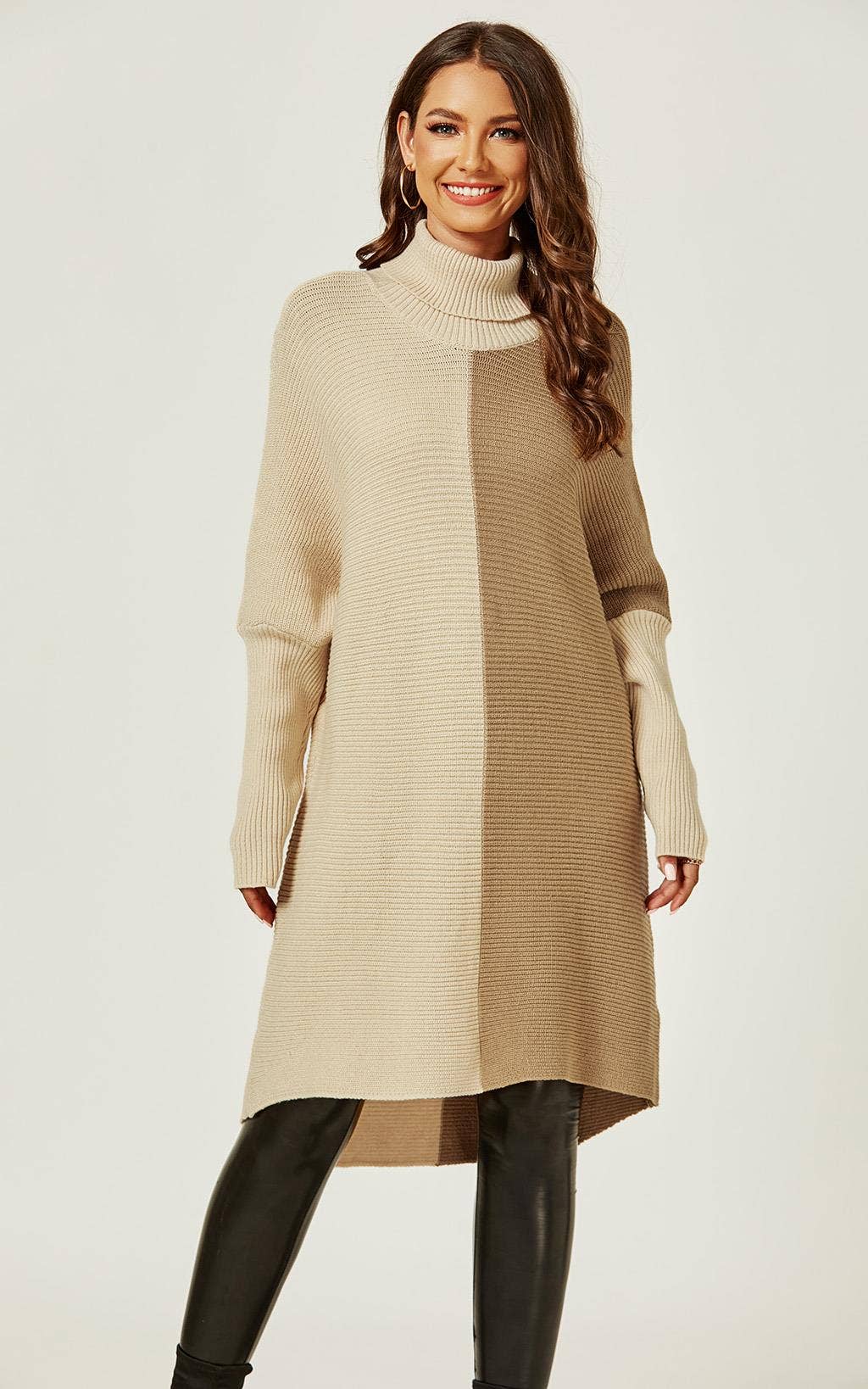 Haut Pull en blocs de couleur beige forêt et taupe.